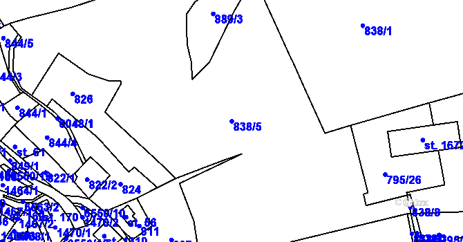 Parcela st. 838/5 v KÚ Jiříkov, Katastrální mapa