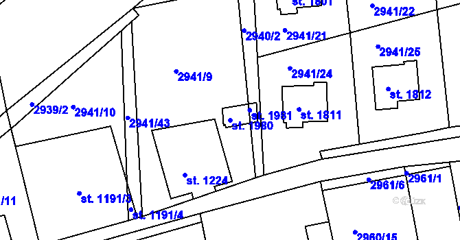 Parcela st. 1980 v KÚ Jiříkov, Katastrální mapa