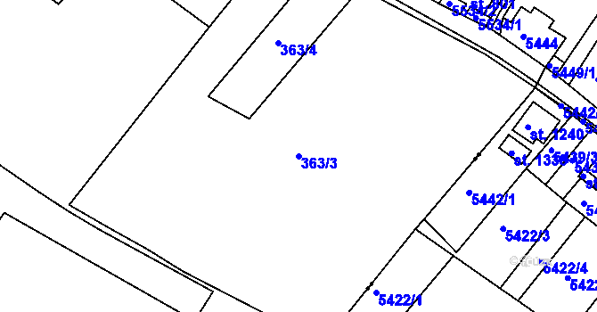 Parcela st. 363/3 v KÚ Jiříkov, Katastrální mapa