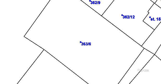 Parcela st. 363/6 v KÚ Jiříkov, Katastrální mapa