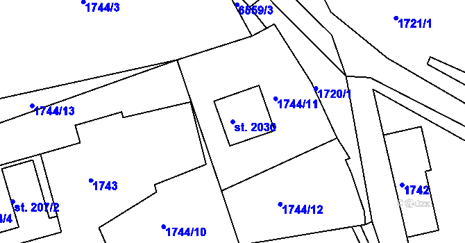 Parcela st. 2030 v KÚ Jiříkov, Katastrální mapa