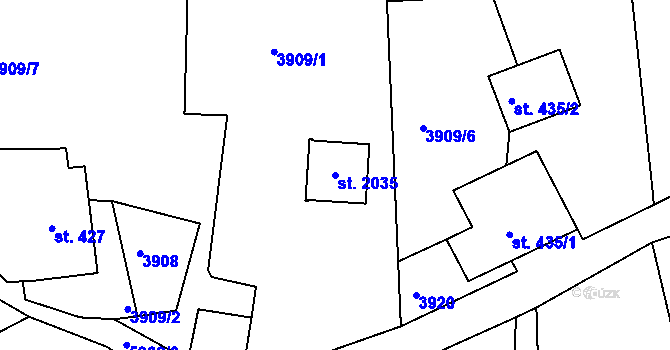 Parcela st. 2035 v KÚ Jiříkov, Katastrální mapa