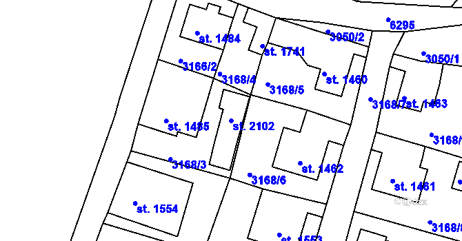 Parcela st. 2102 v KÚ Jiříkov, Katastrální mapa