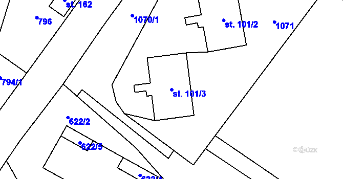 Parcela st. 101/3 v KÚ Jiříkov u Rýmařova, Katastrální mapa