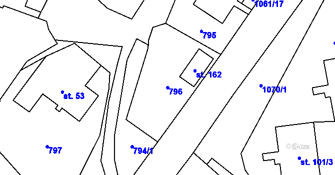 Parcela st. 796 v KÚ Jiříkov u Rýmařova, Katastrální mapa