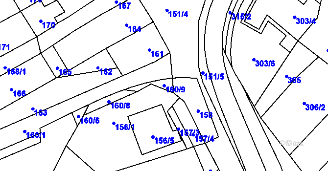 Parcela st. 160/9 v KÚ Jiříkovice, Katastrální mapa