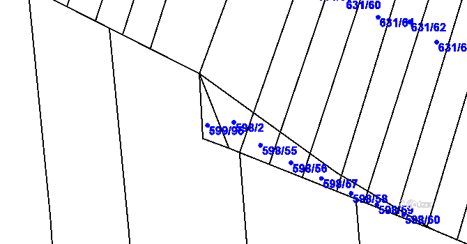 Parcela st. 598/2 v KÚ Jiříkovice, Katastrální mapa