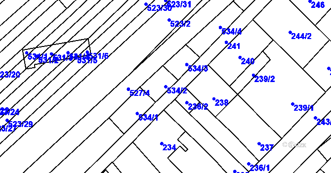 Parcela st. 534/2 v KÚ Jiříkovice, Katastrální mapa