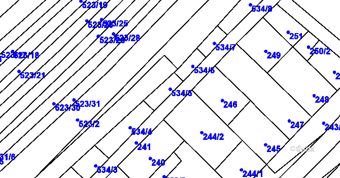 Parcela st. 534/5 v KÚ Jiříkovice, Katastrální mapa