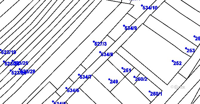Parcela st. 534/8 v KÚ Jiříkovice, Katastrální mapa
