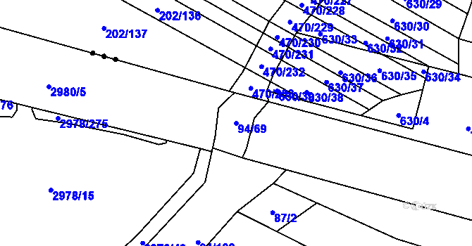Parcela st. 94/69 v KÚ Jiříkovice, Katastrální mapa