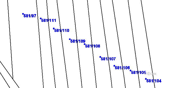 Parcela st. 581/108 v KÚ Jiříkovice, Katastrální mapa