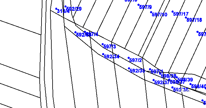 Parcela st. 592/34 v KÚ Jiříkovice, Katastrální mapa