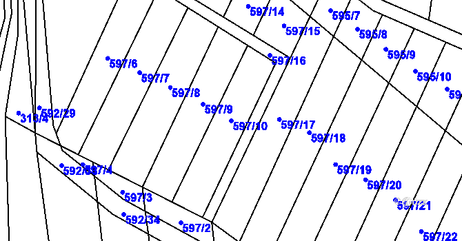 Parcela st. 597/10 v KÚ Jiříkovice, Katastrální mapa