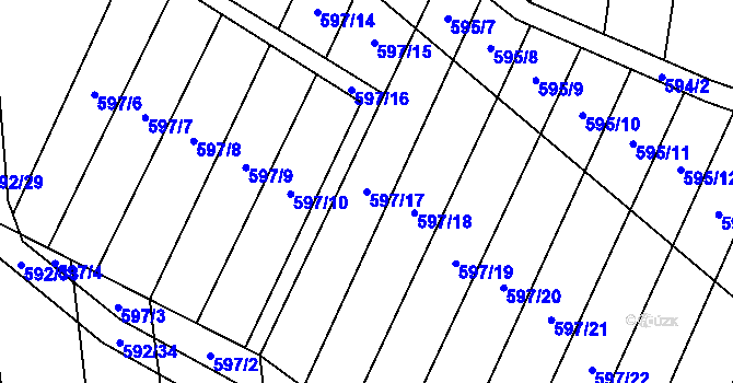 Parcela st. 597/17 v KÚ Jiříkovice, Katastrální mapa