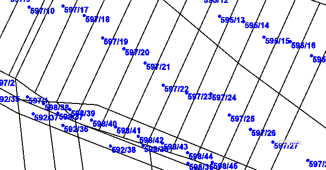 Parcela st. 597/22 v KÚ Jiříkovice, Katastrální mapa