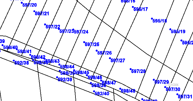 Parcela st. 597/26 v KÚ Jiříkovice, Katastrální mapa
