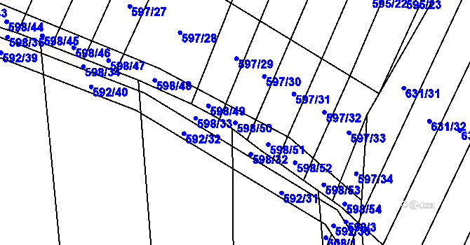 Parcela st. 598/50 v KÚ Jiříkovice, Katastrální mapa