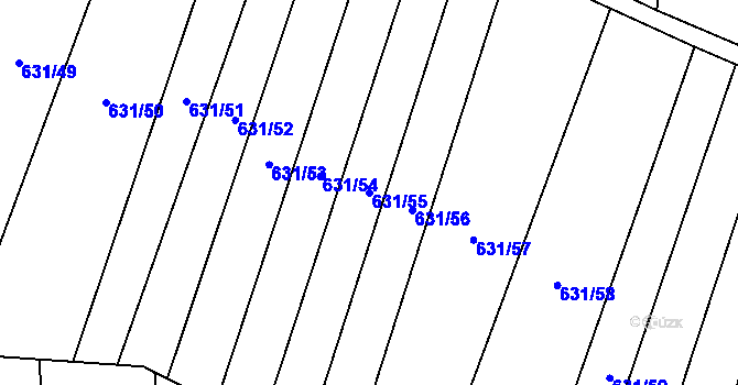 Parcela st. 631/55 v KÚ Jiříkovice, Katastrální mapa
