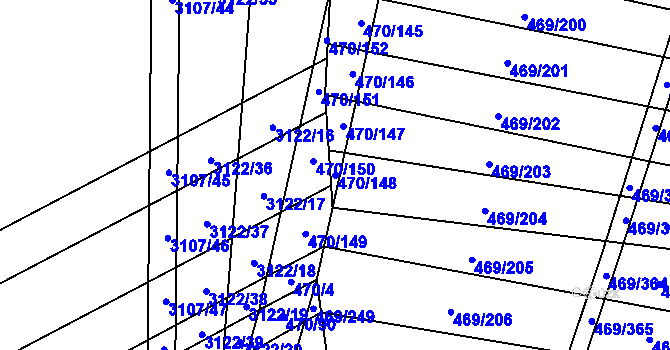 Parcela st. 470/148 v KÚ Jiříkovice, Katastrální mapa