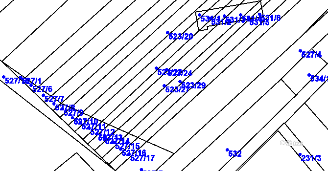 Parcela st. 523/27 v KÚ Jiříkovice, Katastrální mapa