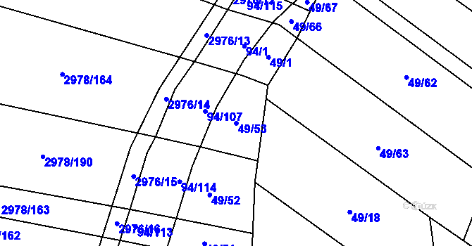 Parcela st. 49/53 v KÚ Jiříkovice, Katastrální mapa