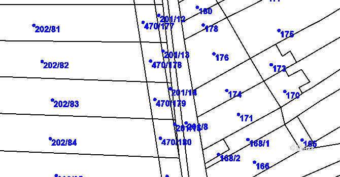 Parcela st. 201/14 v KÚ Jiříkovice, Katastrální mapa
