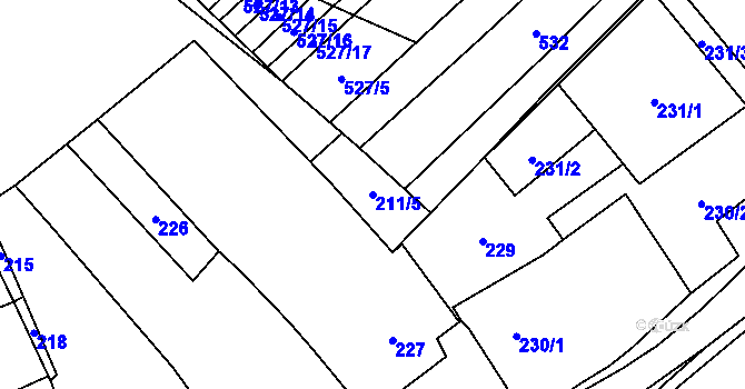 Parcela st. 211/5 v KÚ Jiříkovice, Katastrální mapa
