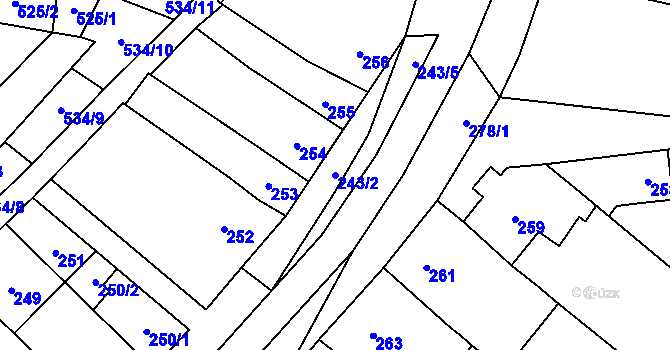 Parcela st. 243/2 v KÚ Jiříkovice, Katastrální mapa