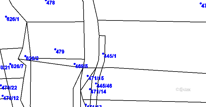 Parcela st. 445/1 v KÚ Jiříkovice, Katastrální mapa