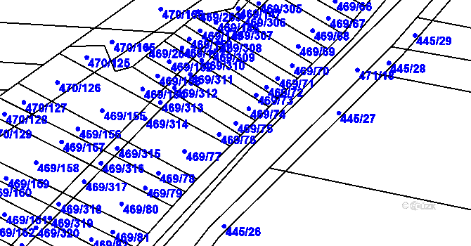 Parcela st. 469/75 v KÚ Jiříkovice, Katastrální mapa