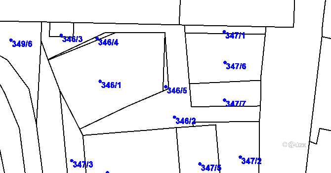 Parcela st. 346/5 v KÚ Jiříkovice, Katastrální mapa