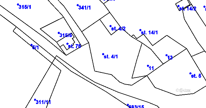 Parcela st. 4/1 v KÚ Jiřín, Katastrální mapa