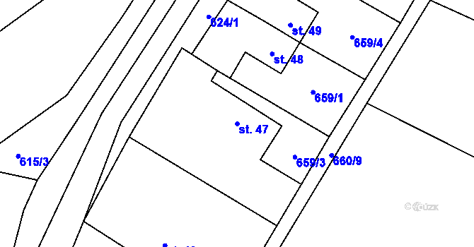 Parcela st. 47 v KÚ Jiřín, Katastrální mapa