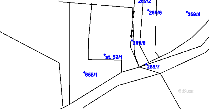 Parcela st. 52/1 v KÚ Jiřín, Katastrální mapa