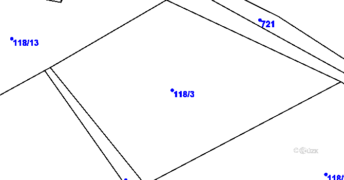 Parcela st. 118/3 v KÚ Jiřín, Katastrální mapa