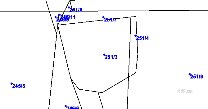 Parcela st. 251/3 v KÚ Jiřín, Katastrální mapa