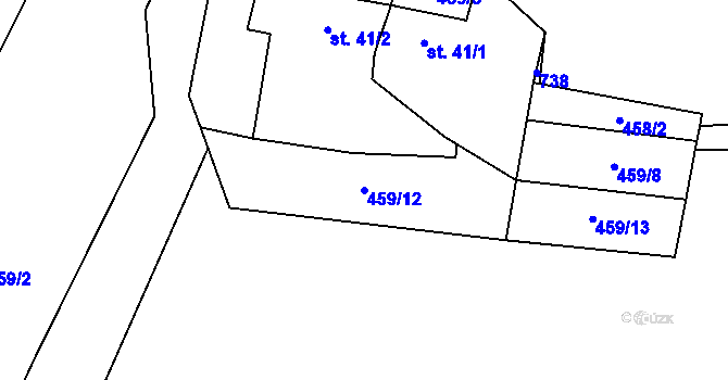 Parcela st. 459/12 v KÚ Jiřín, Katastrální mapa