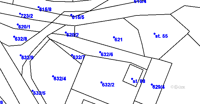 Parcela st. 632/6 v KÚ Jiřín, Katastrální mapa