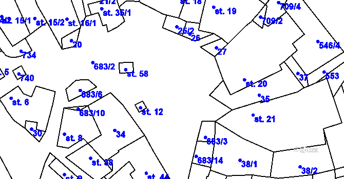 Parcela st. 683/2 v KÚ Jiřín, Katastrální mapa