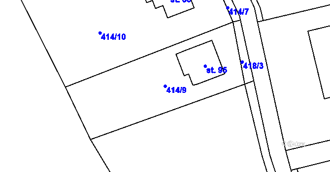 Parcela st. 414/9 v KÚ Jiřín, Katastrální mapa