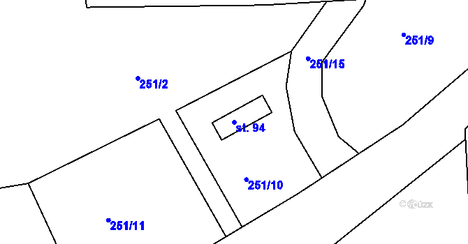 Parcela st. 94 v KÚ Jiřín, Katastrální mapa