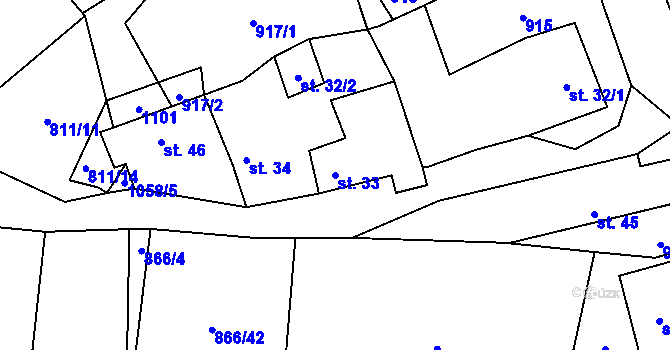 Parcela st. 33 v KÚ Cunkov, Katastrální mapa