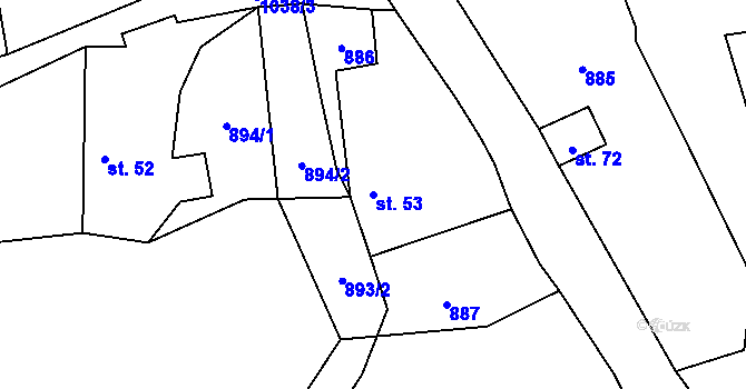 Parcela st. 53 v KÚ Chlum u Jistebnice, Katastrální mapa