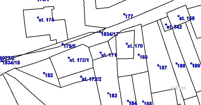 Parcela st. 171 v KÚ Jistebnice, Katastrální mapa