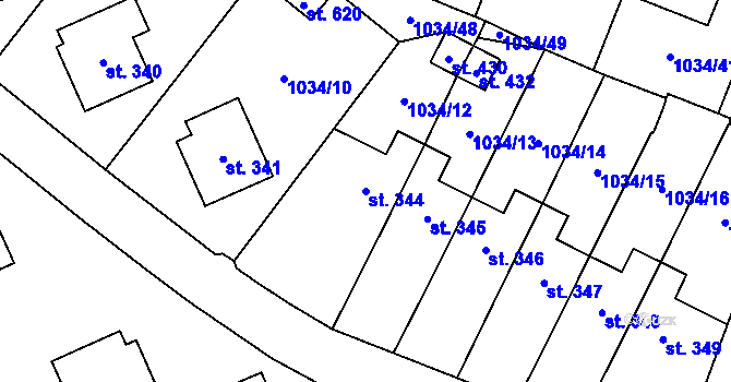 Parcela st. 344 v KÚ Jistebnice, Katastrální mapa