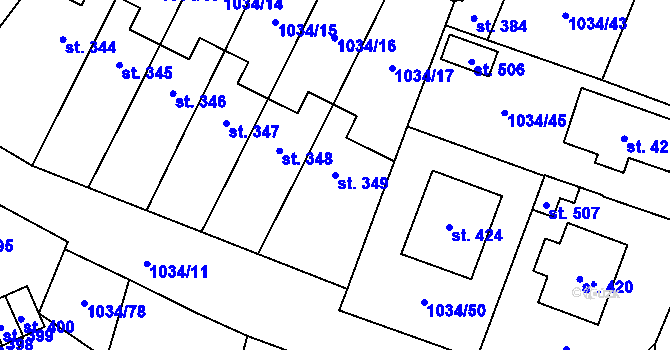 Parcela st. 349 v KÚ Jistebnice, Katastrální mapa