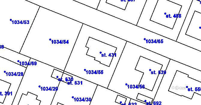 Parcela st. 431 v KÚ Jistebnice, Katastrální mapa