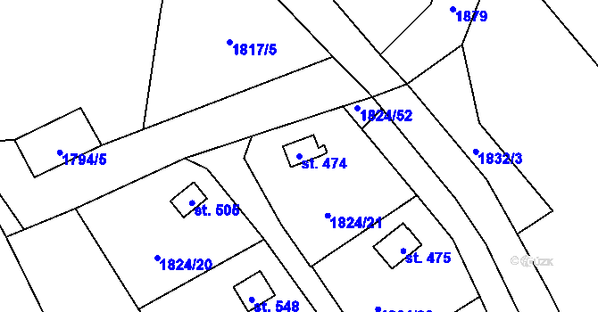 Parcela st. 474 v KÚ Jistebnice, Katastrální mapa
