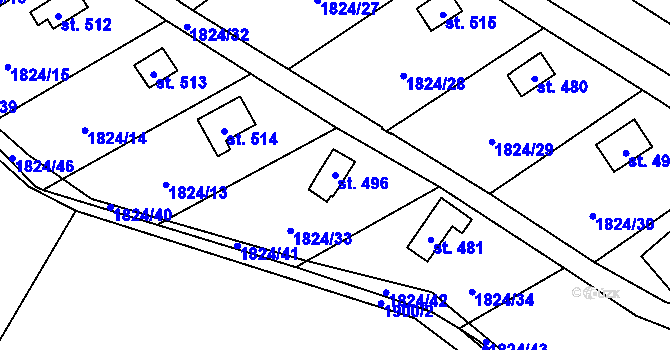 Parcela st. 496 v KÚ Jistebnice, Katastrální mapa